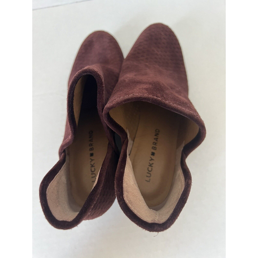 Lucky Brand Ankle Booties Womens 7 Baley Maroon Suede Leather Perforated Boots - Picture 6 of 8